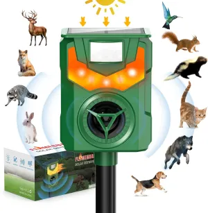 Solar Powered Ultrasonic Animal Repeller, Outdoor Cat Repeller, Flaming Eye Alarm, Animal Repeller with Sensitive Motion Sensor for Yard Repelling Cat,Dog, Bird, Rabbit, Skunk, Squirrel and Deer