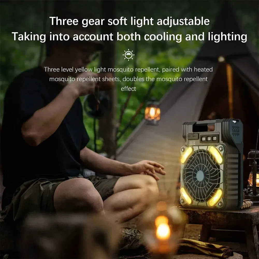 Solar Rechargeable Camping Fan with Light 9 Inch