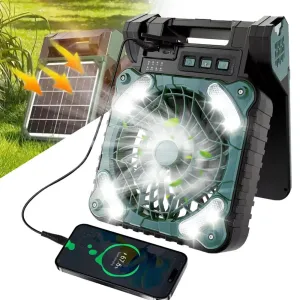 Solar Rechargeable Camping Fan with Light 9 Inch