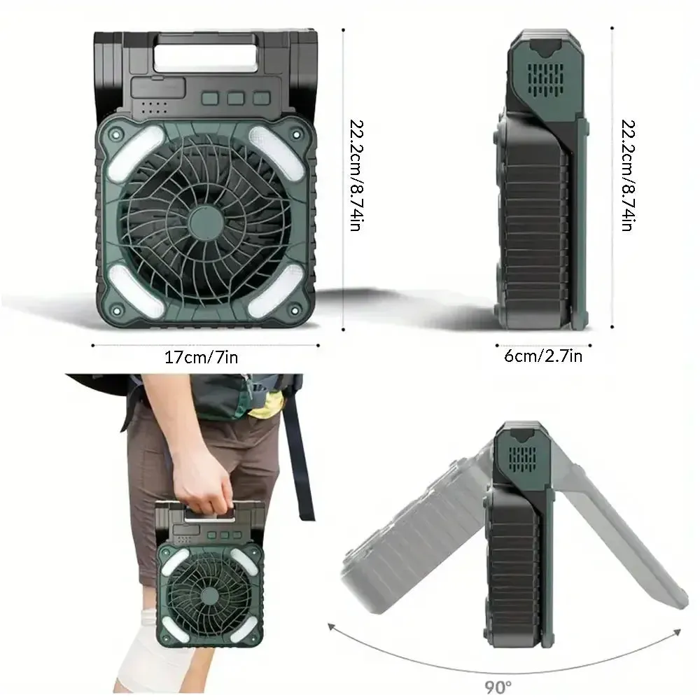 Solar Rechargeable Camping Fan with Light 9 Inch