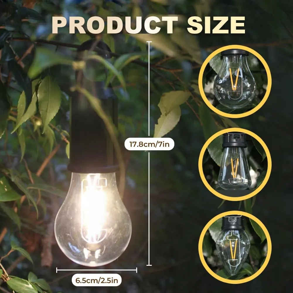Solar Rechargeable Hooked Camping Light – Waterproof LED Camp Light Bulbs with 3 Brightness Modes, Dual Charging, Portable Camp Bulbs for Hiking, Tents, Outdoor & Emergency Use (Spherical, 3)