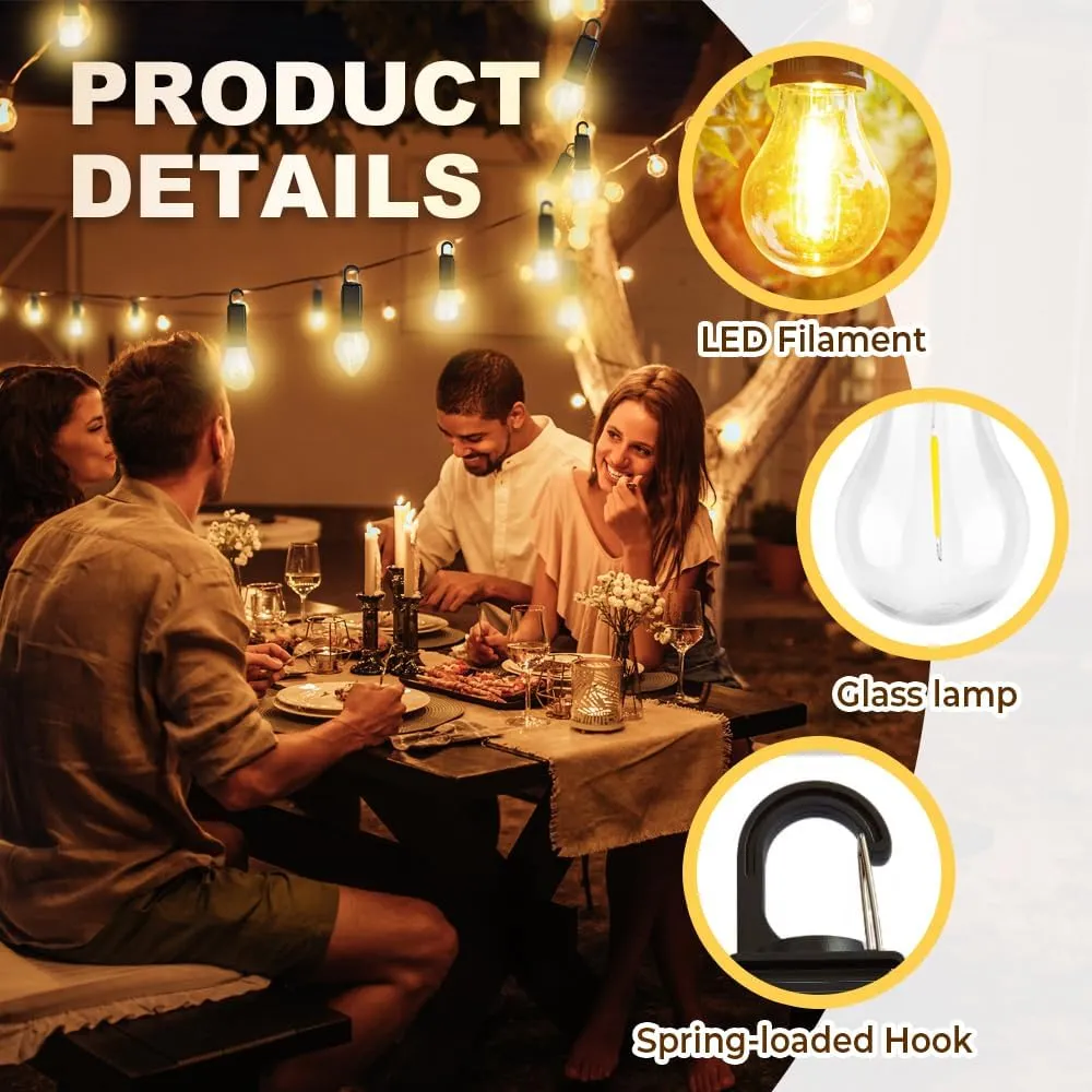 Solar Rechargeable Hooked Camping Light – Waterproof LED Camp Light Bulbs with 3 Brightness Modes, Dual Charging, Portable Camp Bulbs for Hiking, Tents, Outdoor & Emergency Use (Spherical, 3)