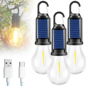 Solar Rechargeable Hooked Camping Light – Waterproof LED Camp Light Bulbs with 3 Brightness Modes, Dual Charging, Portable Camp Bulbs for Hiking, Tents, Outdoor & Emergency Use (Spherical, 3)