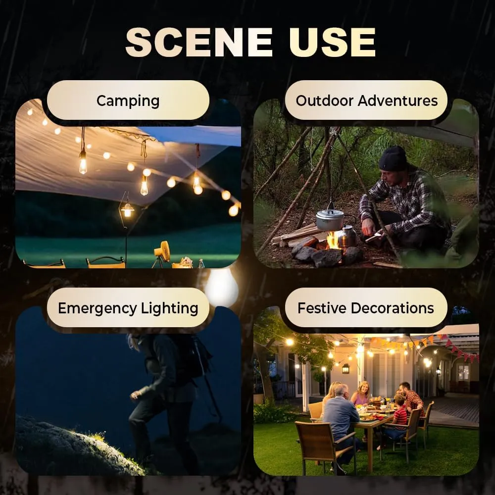 Solar Rechargeable Hooked Camping Light – Waterproof LED Camp Light Bulbs with 3 Brightness Modes, Dual Charging, Portable Camp Bulbs for Hiking, Tents, Outdoor & Emergency Use (Spherical, 3)