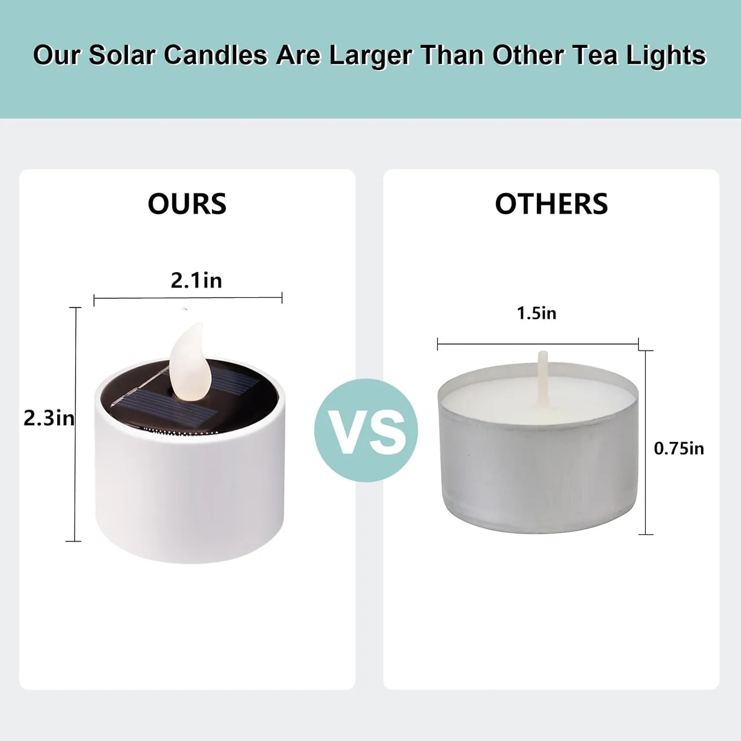 Solar Tea Lights Outdoor Waterproof - 8 Pack Rechargeable Flickering Candle Lights Solar Powered Reusable LED Candles Flameless Lamp Nightlights for Lanterns Garden Camping Home Decor, 2.3''x2.1''