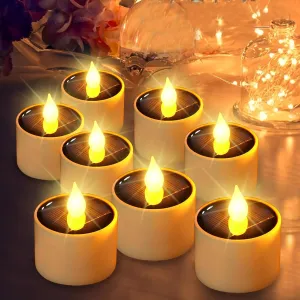 Solar Tea Lights Outdoor Waterproof - 8 Pack Rechargeable Flickering Candle Lights Solar Powered Reusable LED Candles Flameless Lamp Nightlights for Lanterns Garden Camping Home Decor, 2.3''x2.1''
