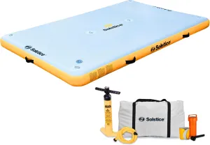 SOLSTICE 6-Person Classic Inflatable Dock, Floating Water Raft Platform, 8ft x 5ft - Outdoor Fun for Lake, River, Swimming Pool & Beach, Includes Pump w/Gauge, Carry Bag & Repair Kit