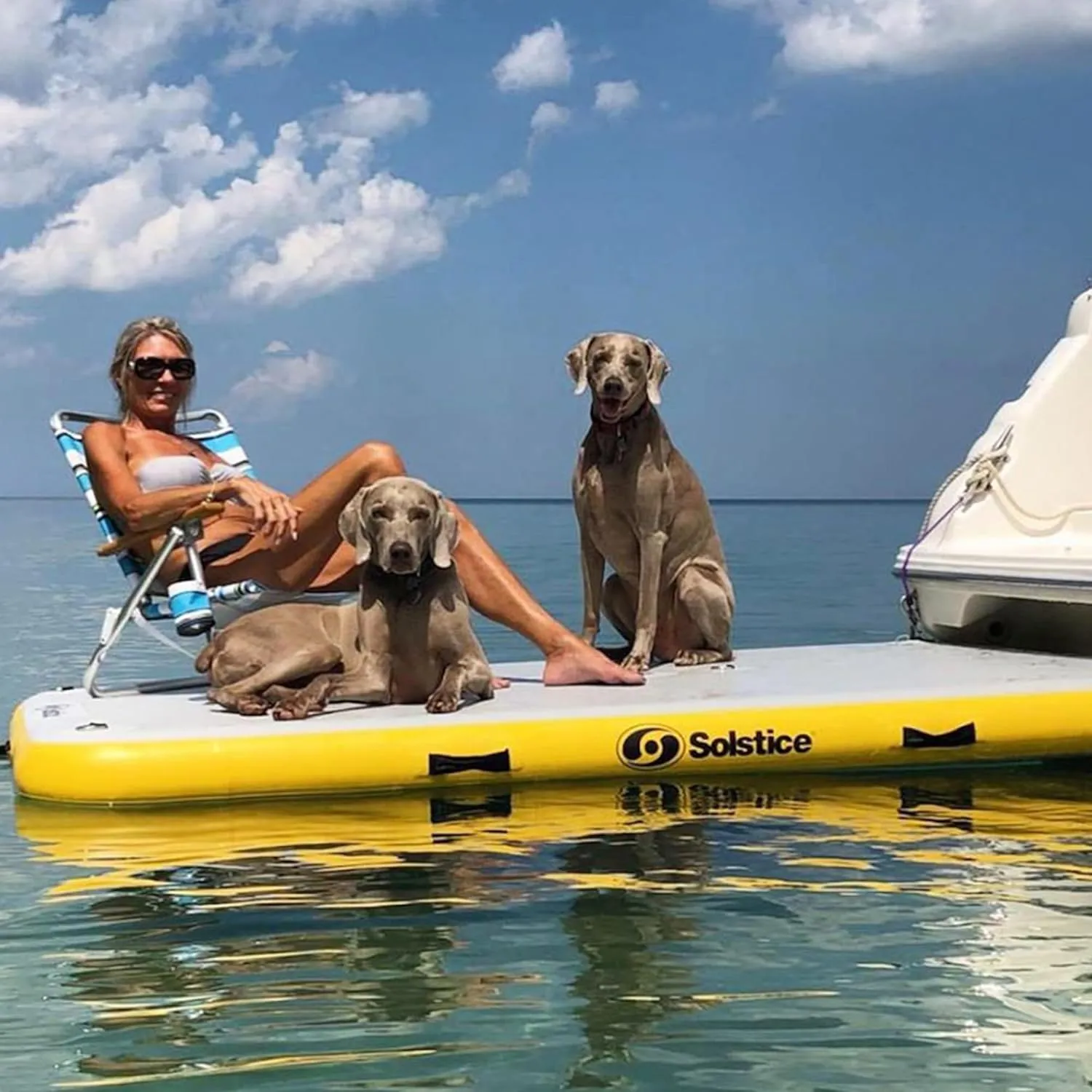 SOLSTICE 6-Person Classic Inflatable Dock, Floating Water Raft Platform, 8ft x 5ft - Outdoor Fun for Lake, River, Swimming Pool & Beach, Includes Pump w/Gauge, Carry Bag & Repair Kit