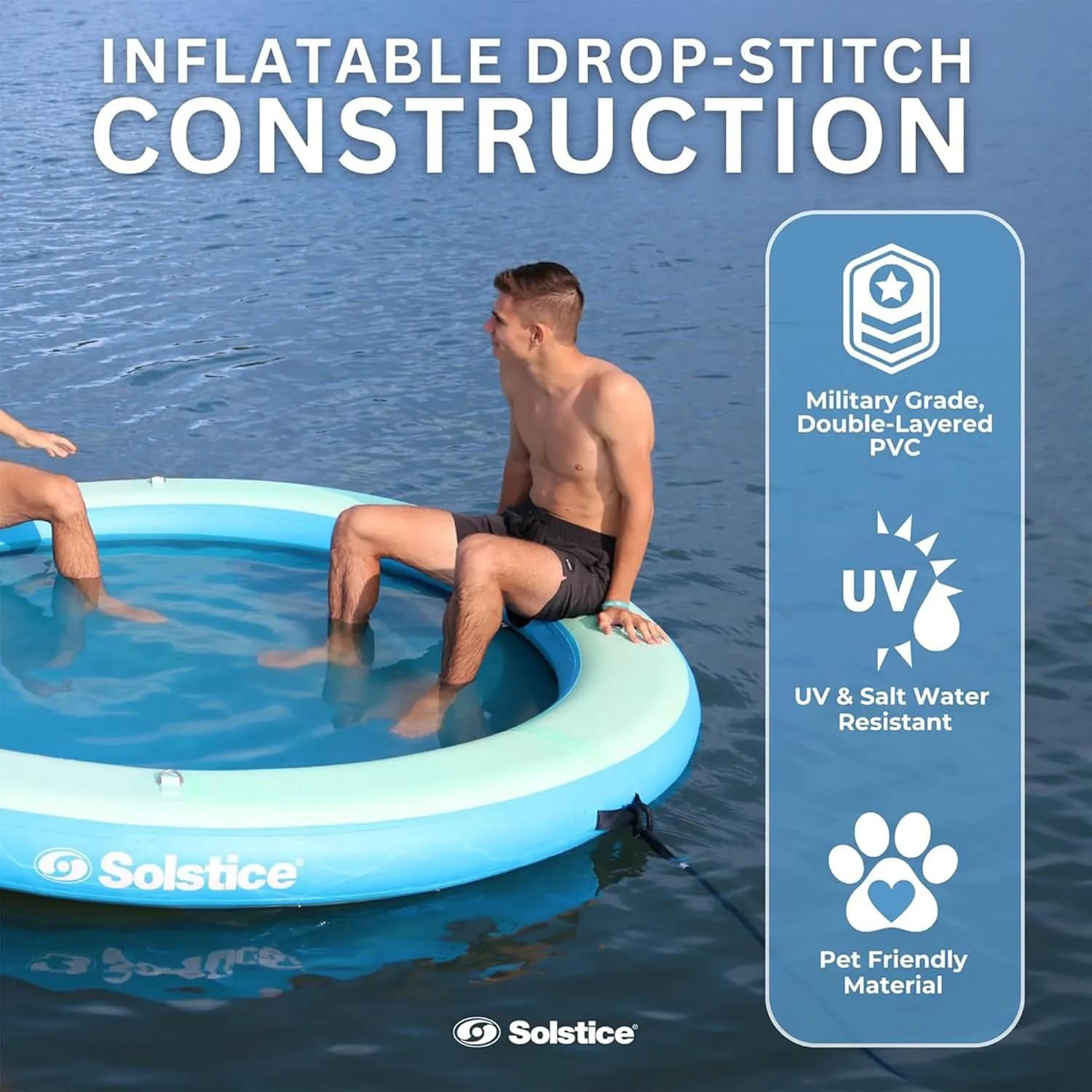 SOLSTICE Original Inflatable Mesh Dock Platform Series for Lake Boat Pool Ocean | for Adults Kids & Pet Dogs Up to 10 People | Rafts with Mesh Options | Various Water Mat Swim Raft Shapes & Sizes