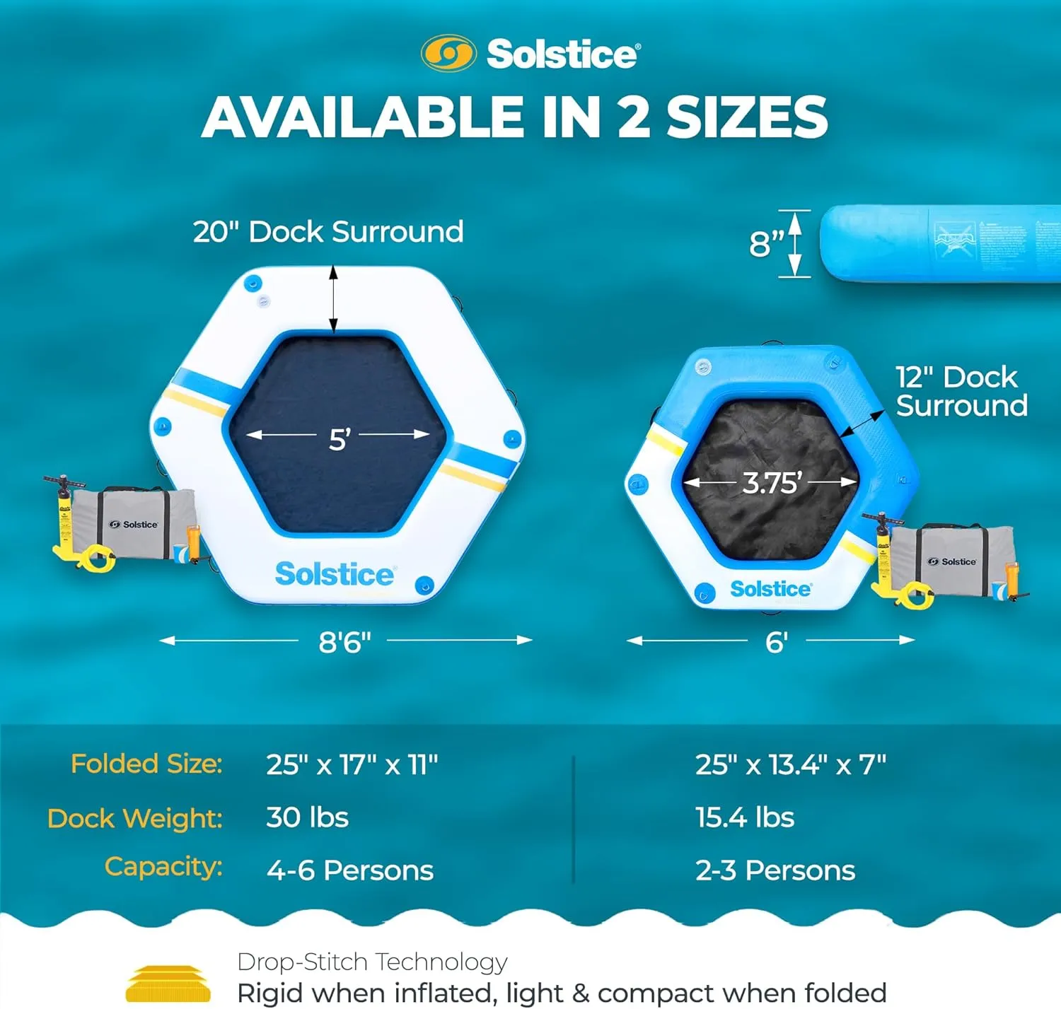 SOLSTICE Original Inflatable Mesh Dock Platform Series for Lake Boat Pool Ocean | for Adults Kids & Pet Dogs Up to 10 People | Rafts with Mesh Options | Various Water Mat Swim Raft Shapes & Sizes