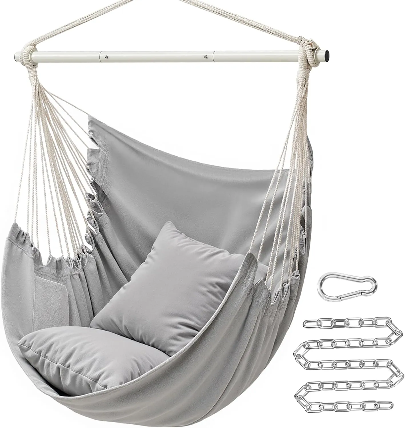 SONGMICS Hammock Chair, Load Capacity 500 lb, Hanging Chair with 2 Cushions, Large Hammock Swing with Chain and Pocket, for Indoor, Outdoor, Living Room, Bedroom, Dove Gray UGDC197G01