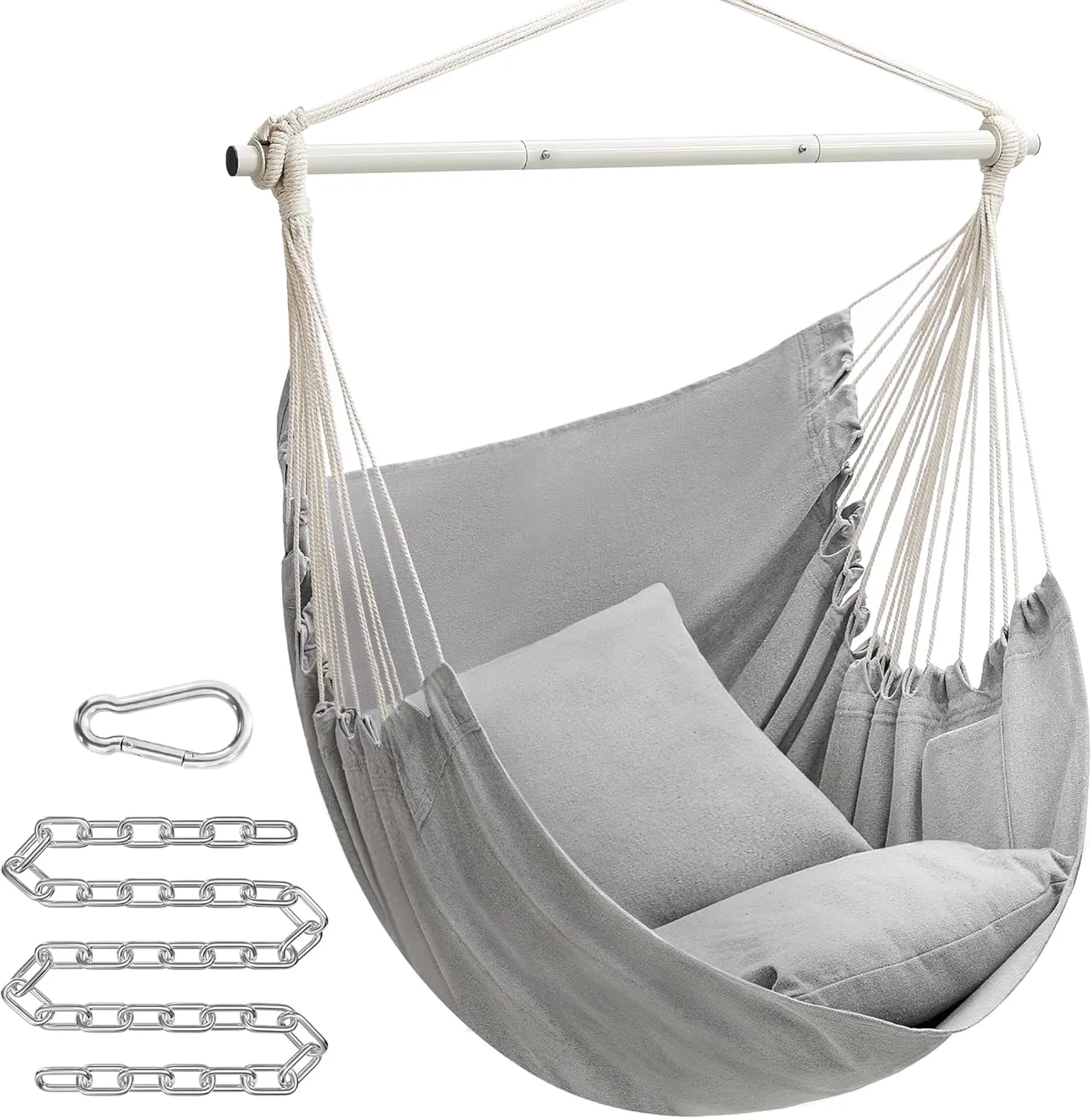 SONGMICS Hammock Chair, Load Capacity 500 lb, Hanging Chair with 2 Cushions, Large Hammock Swing with Chain and Pocket, for Indoor, Outdoor, Living Room, Bedroom, Dove Gray UGDC197G01