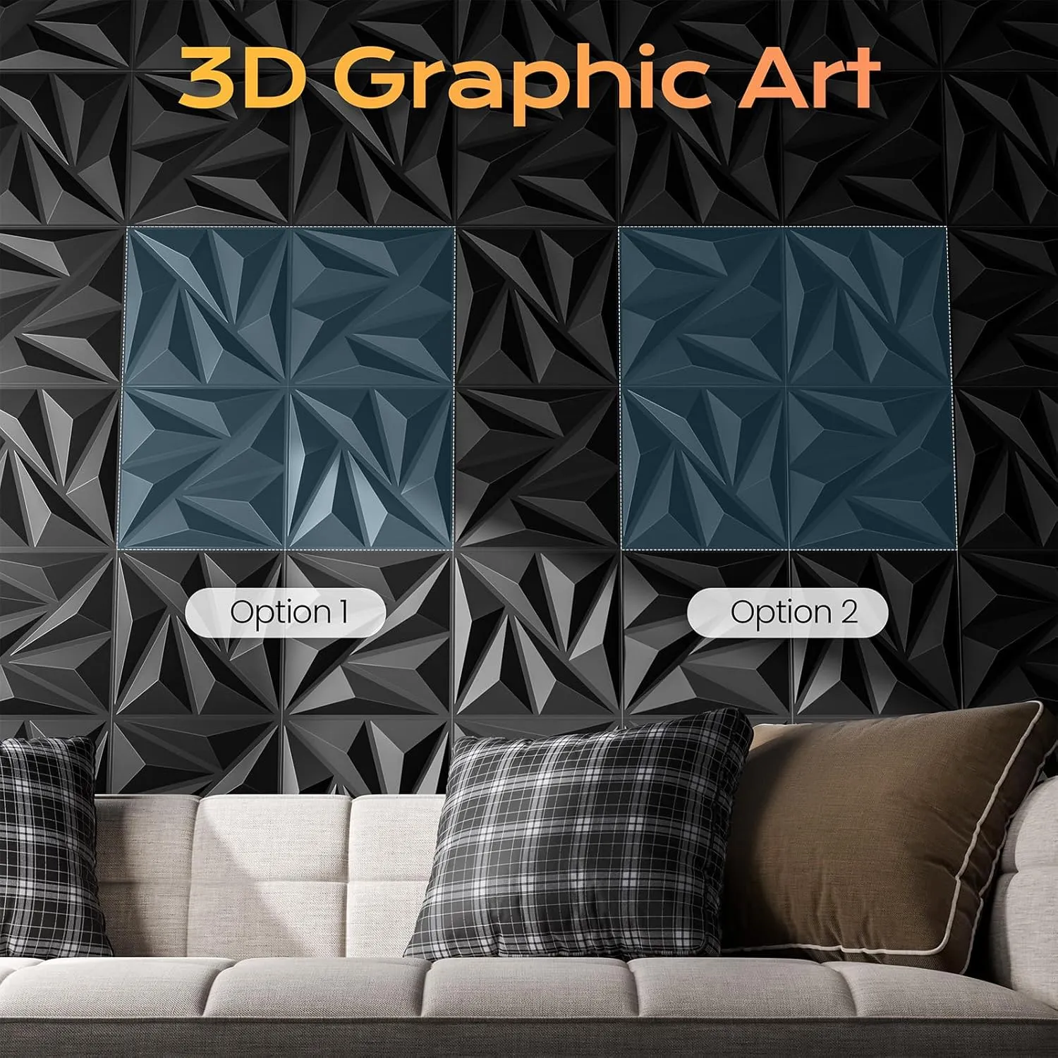 Sonicism Wall Panels Upgrade 16 Pack,0.7”x11.8”x11.8”Pyramid 3D Wall Panels Creative Cutting,PVC Wall Panels for Interior Wall Decor Fire Resistant,Wall Tiles for Various Scenes(Charcoal Black)