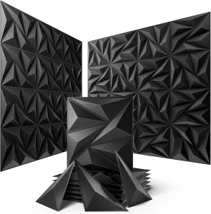 Sonicism Wall Panels Upgrade 16 Pack,0.7”x11.8”x11.8”Pyramid 3D Wall Panels Creative Cutting,PVC Wall Panels for Interior Wall Decor Fire Resistant,Wall Tiles for Various Scenes(Charcoal Black)