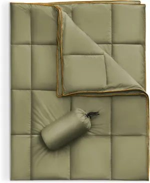 Sonive Blanket 50x60,Lightweight Packable Compact Blanket Puffy Warm Outdoor Down Alternative Polyester Filling Weatherproof Quilt for Hiking, Backpacking, Picnic, Stadium Olive Green