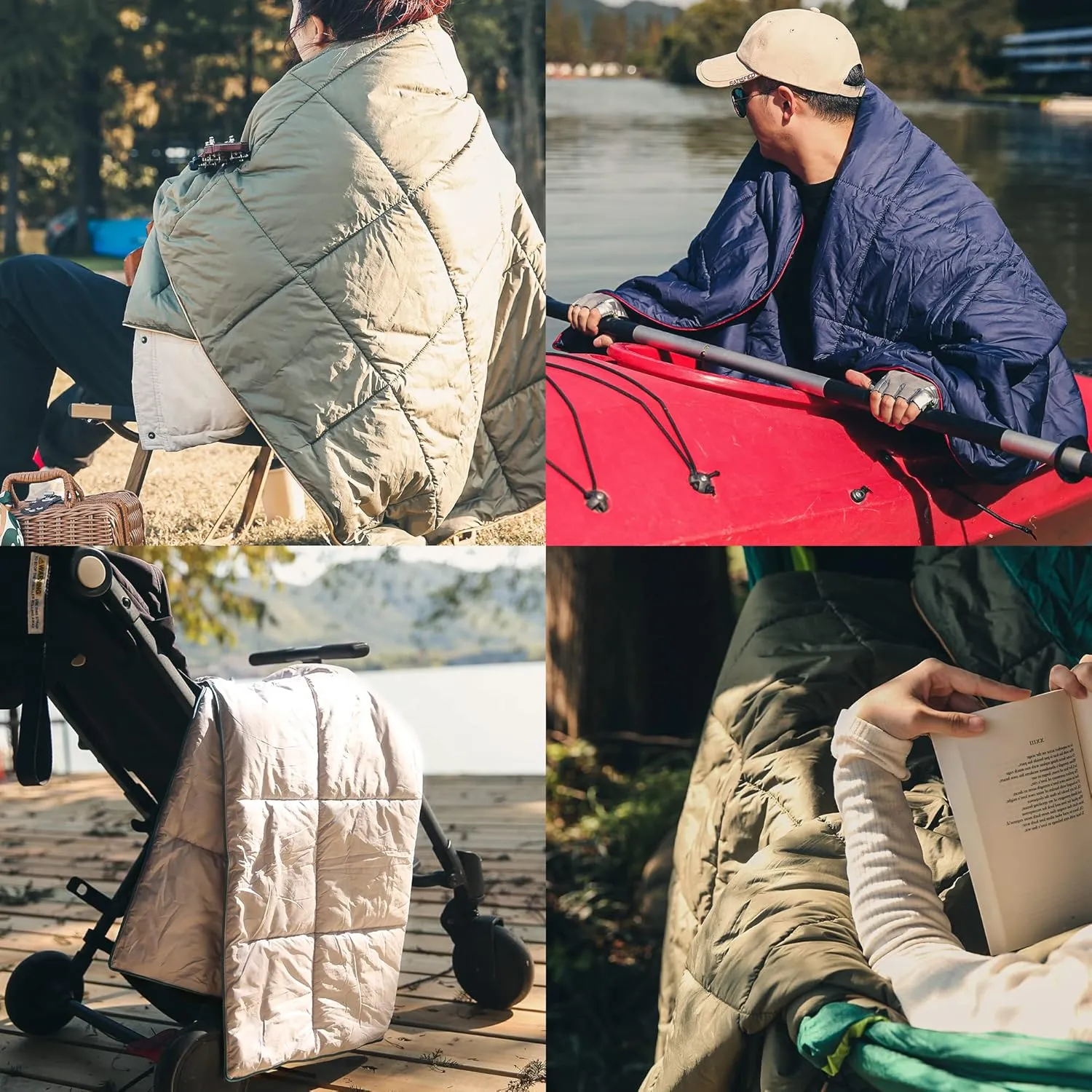 Sonive Blanket 50x60,Lightweight Packable Compact Blanket Puffy Warm Outdoor Down Alternative Polyester Filling Weatherproof Quilt for Hiking, Backpacking, Picnic, Stadium Olive Green