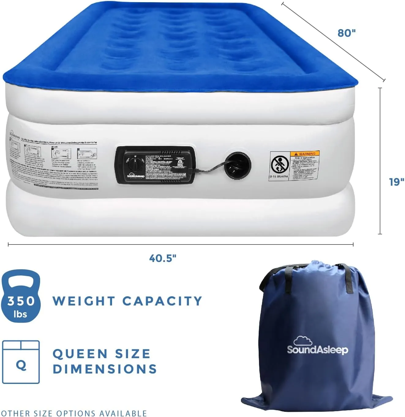 SoundAsleep Dream Series Luxury Air Mattress with ComfortCoil Technology & Built-in High Capacity Pump for Home & Camping- Double Height, Adjustable, Inflatable Blow Up, Portable - Twin XL Size