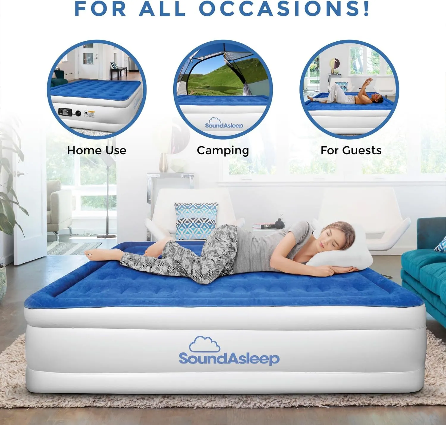 SoundAsleep Dream Series Luxury Air Mattress with ComfortCoil Technology & Built-in High Capacity Pump for Home & Camping- Double Height, Adjustable, Inflatable Blow Up, Portable - Twin XL Size