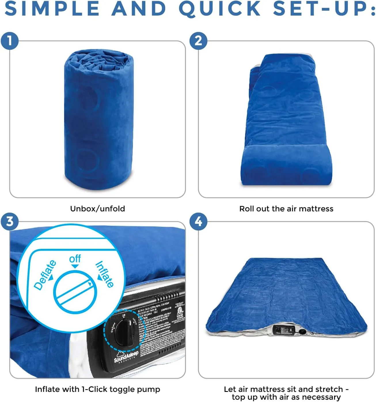SoundAsleep Dream Series Luxury Air Mattress with ComfortCoil Technology & Built-in High Capacity Pump for Home & Camping- Double Height, Adjustable, Inflatable Blow Up, Portable - Twin XL Size