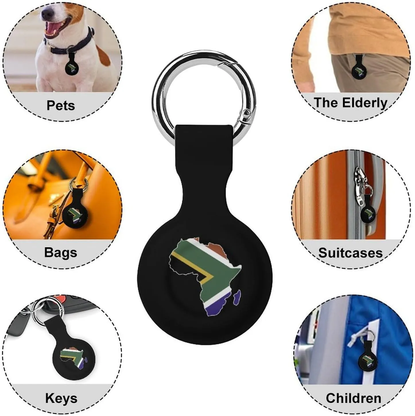 South Africa Flag Africa Map Fashion Cover Compatible with AirTag Holder Case with Keychain Anti-Scratch for Pet Luggage