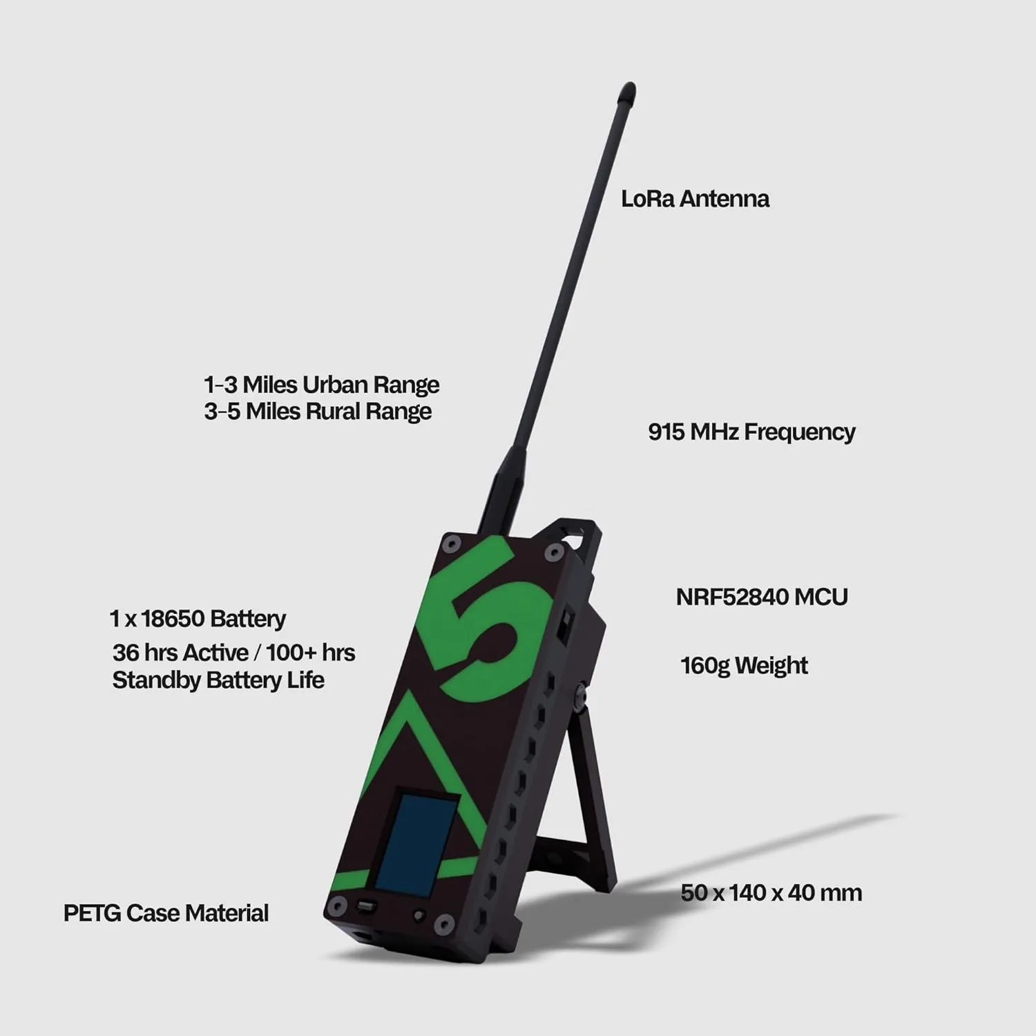 SpecFive Trekker Delta Meshtastic LoRa GPS Communicator – Long-Range Off-Grid Radio for Secure Messaging, No Cell Service Needed, Ideal for Emergency, Hiking, Tactical & Survival Use (Black)