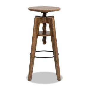 Spencer - Minimalist Oak Adjustable Bar Counter Stool - Walnut Brown Oak