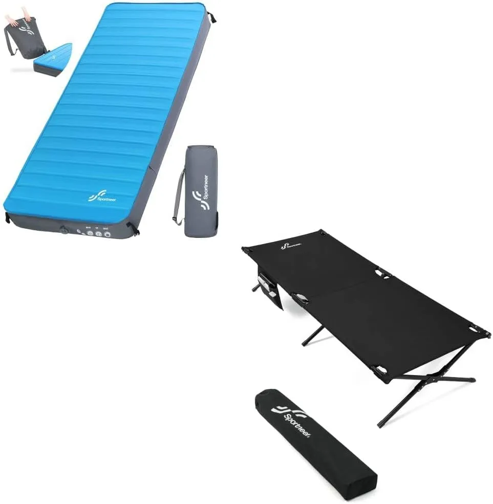 Sportneer Camping Cot   Self Inflating Sleeping Pad, Comfort Cot Bed for Camping Traveling Guest Bed, 4" Ultra-Thick Elasticity Foam Sleeping Mats for Camping Car Travel Tent Home