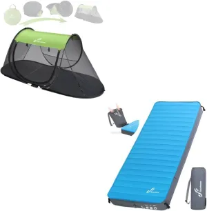 Sportneer Self Inflating Sleeping Pad and Pop-Up Mosquito Net Tent, 4" Ultra-Thick Elasticity Foam Sleeping Mats Instant Foldable Mosquito Tent for Camping Backpacking Hiking Traveling
