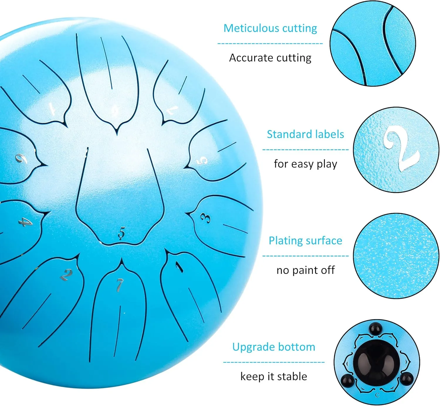 Steel Tongue Drum 12 Inch 11 Notes for Adults - Ethereal Metal Instrument for Meditation & Yoga with Music Book, Mallets & Carry Bag (Blue)