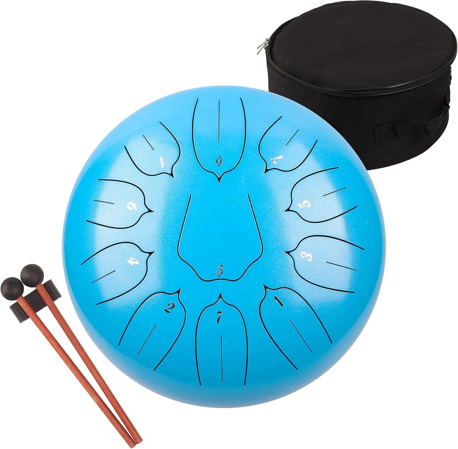 Steel Tongue Drum 12 Inch 11 Notes for Adults - Ethereal Metal Instrument for Meditation & Yoga with Music Book, Mallets & Carry Bag (Blue)