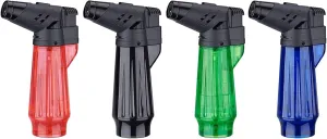Straight Torch Blue Flame Lighter, Windproof Dual Flame, Clear Large Canister, Butane Refillable, Adjustable Flame Size, Multi-Use (4 Pack) ((Butane Not Included)