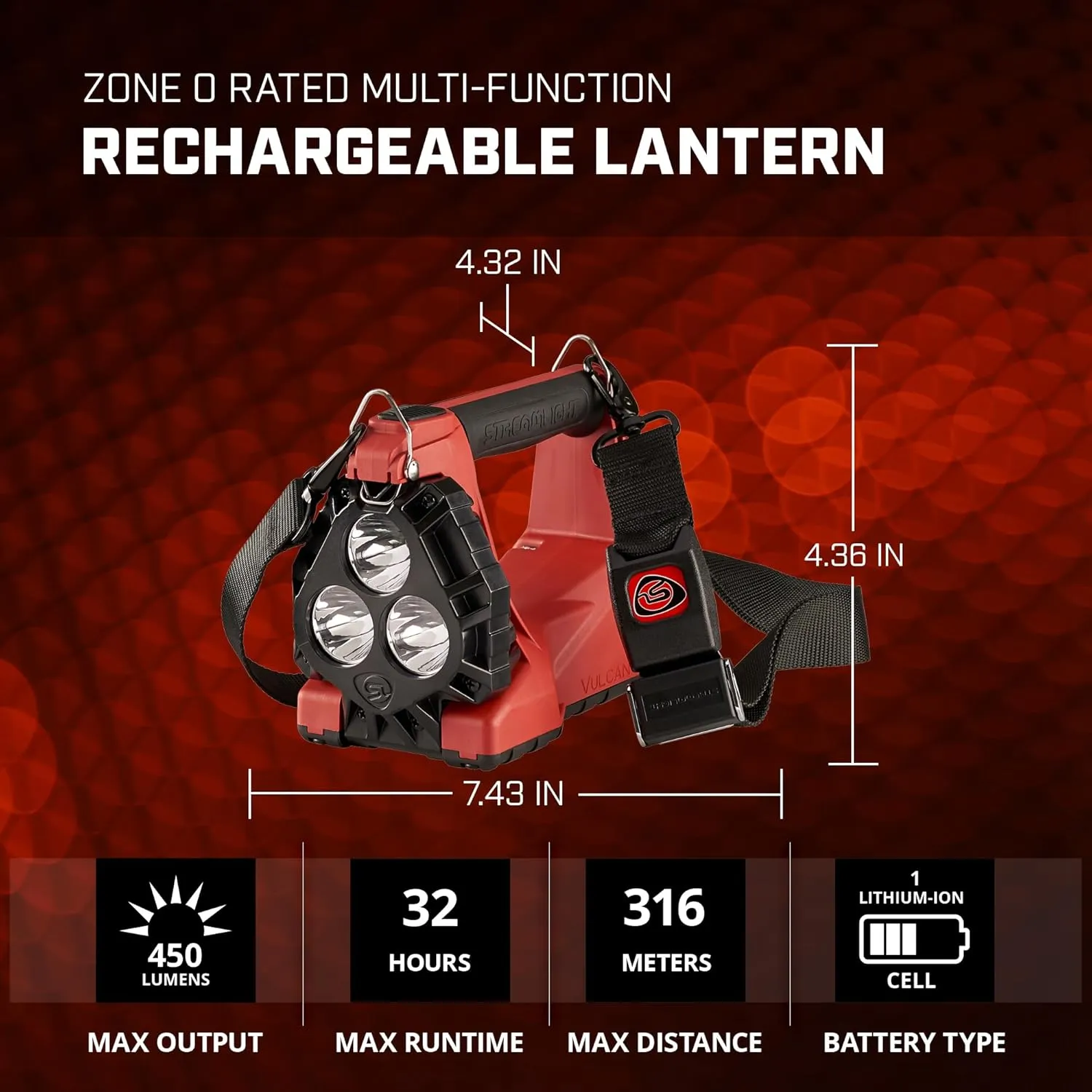 Streamlight 44331 Vulcan 180 HAZ-LO Standard System Class I DIV.1 400-Lumen Rechargeable Lantern/Portable Scene Light with 120V/100V AC/12V DC Charger and Quick Release Shoulder Strap, Orange