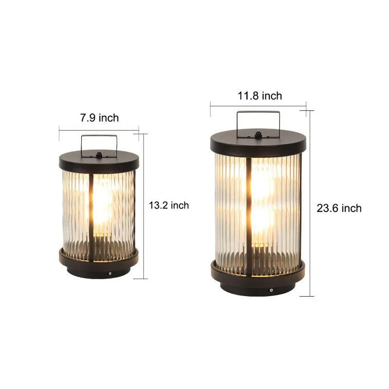 Striped Glass Cylindrical Waterproof Portable Solar Outdoor Lanterns