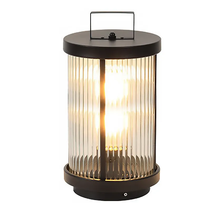 Striped Glass Cylindrical Waterproof Portable Solar Outdoor Lanterns