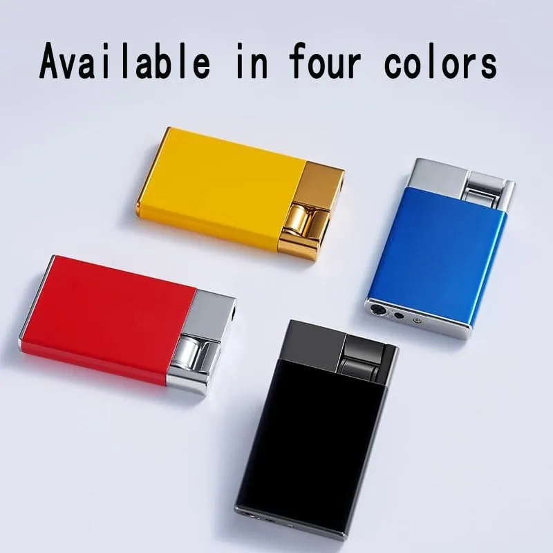 Stylish Windproof Rechargeable Lighter, Metal Butane Gas Lighter, Turbo Direct Injection Lighter, Thin (Thickness 9mm), Visible transom, Archimedes Lever Button (no Gas)(Color:Yellow)