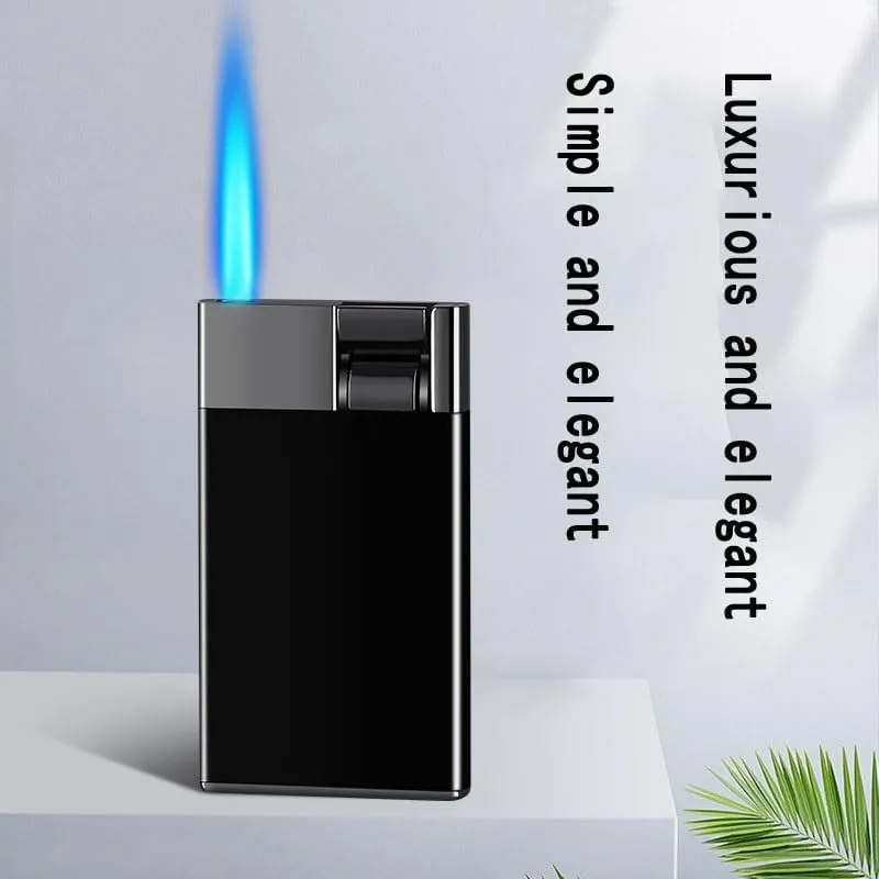 Stylish Windproof Rechargeable Lighter, Metal Butane Gas Lighter, Turbo Direct Injection Lighter, Thin (Thickness 9mm), Visible transom, Archimedes Lever Button (no Gas)(Color:Yellow)