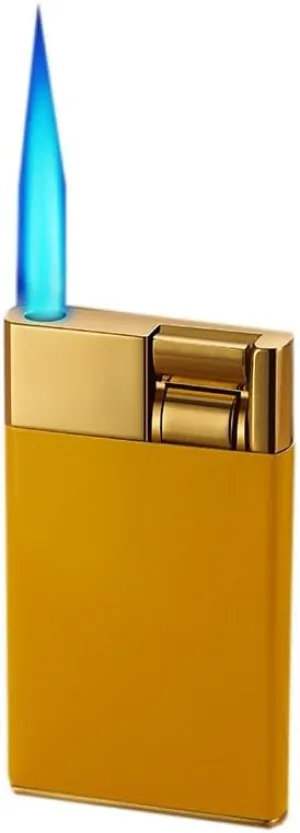 Stylish Windproof Rechargeable Lighter, Metal Butane Gas Lighter, Turbo Direct Injection Lighter, Thin (Thickness 9mm), Visible transom, Archimedes Lever Button (no Gas)(Color:Yellow)