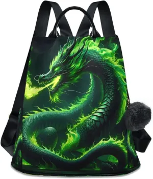 SUABO Green Fire Dragon Women Backpack Purse Anti-theft Casual Shoulder Bag Fashion Ladies Bags