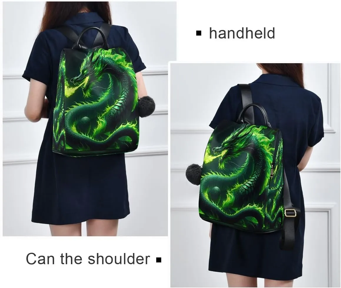SUABO Green Fire Dragon Women Backpack Purse Anti-theft Casual Shoulder Bag Fashion Ladies Bags