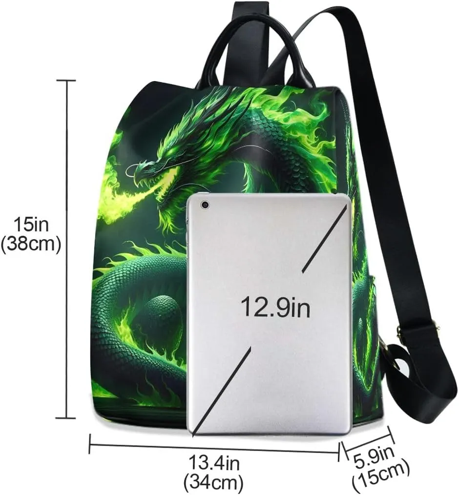 SUABO Green Fire Dragon Women Backpack Purse Anti-theft Casual Shoulder Bag Fashion Ladies Bags