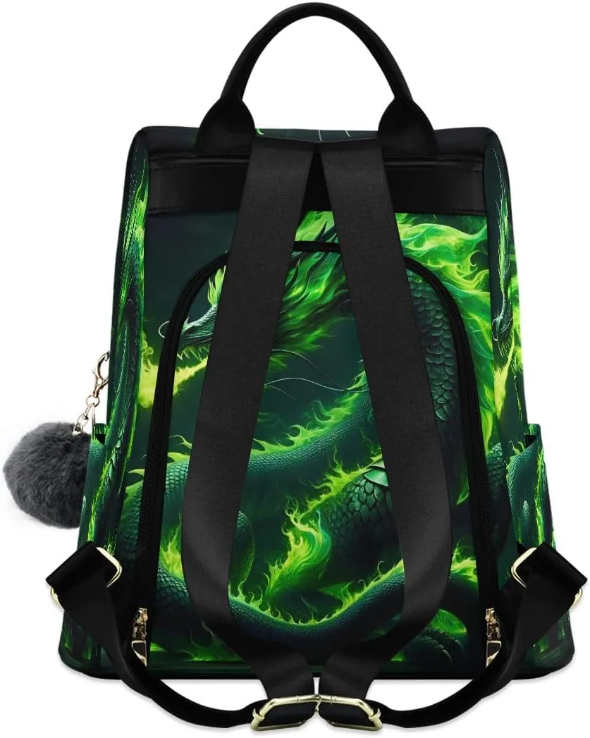SUABO Green Fire Dragon Women Backpack Purse Anti-theft Casual Shoulder Bag Fashion Ladies Bags