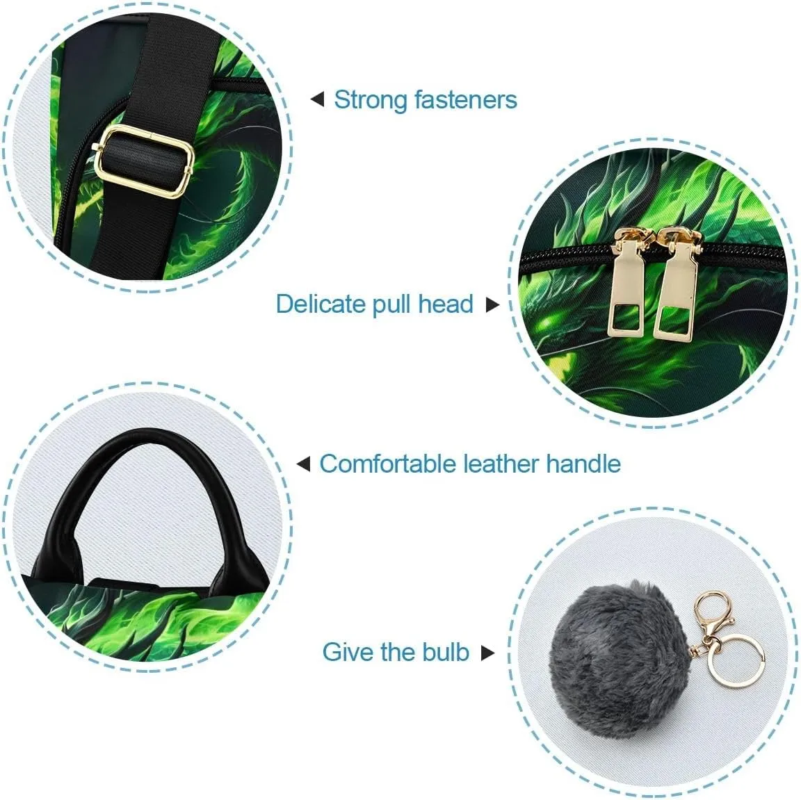 SUABO Green Fire Dragon Women Backpack Purse Anti-theft Casual Shoulder Bag Fashion Ladies Bags