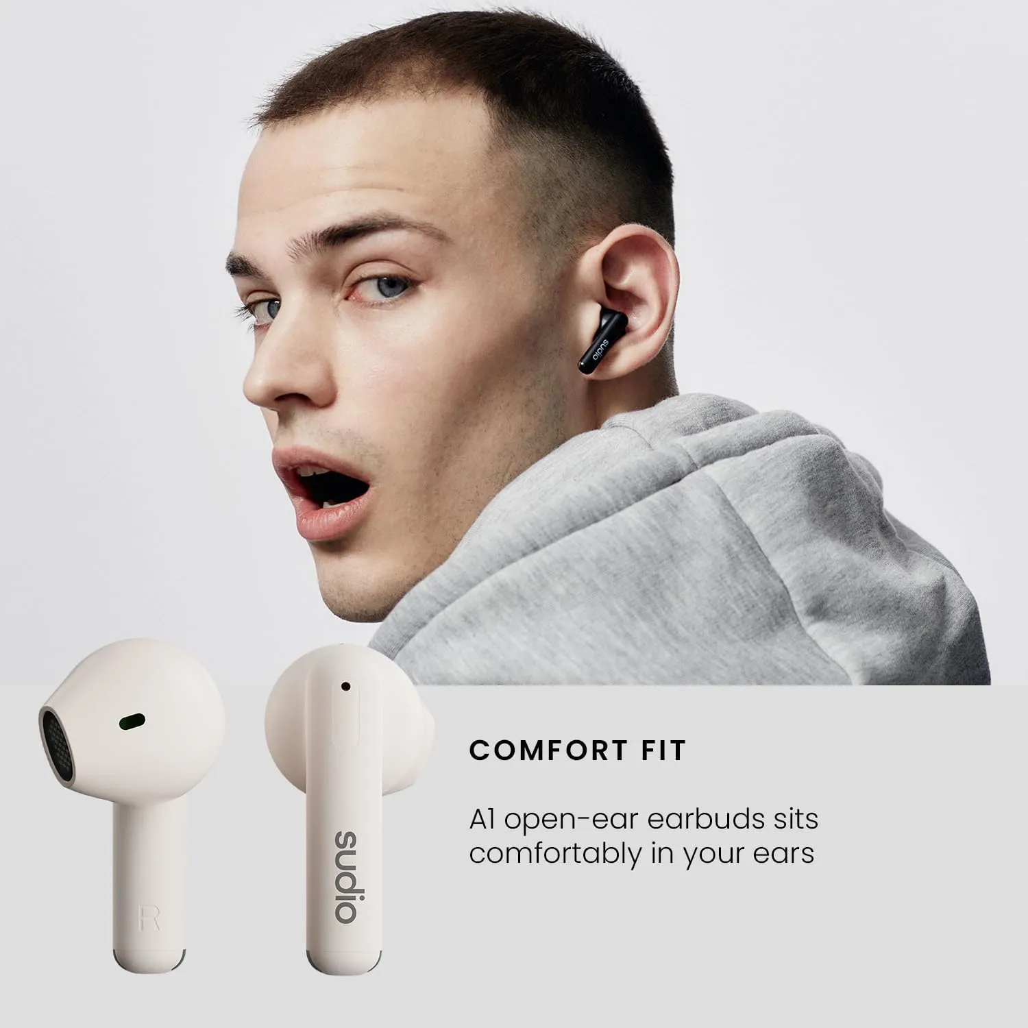 Sudio A1 True Wireless Earbuds, Bluetooth 5.3 Connection, Noise Cancelling, Waterproof, Touch Control, Charging Case, Premium Sound Quality, Comfortable Fit – White