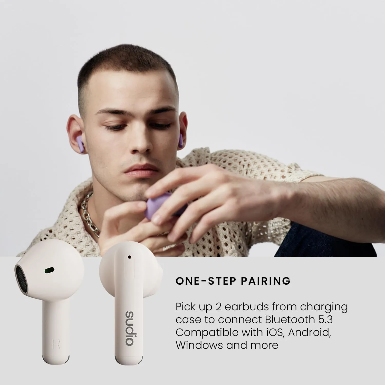 Sudio A1 True Wireless Earbuds, Bluetooth 5.3 Connection, Noise Cancelling, Waterproof, Touch Control, Charging Case, Premium Sound Quality, Comfortable Fit – White