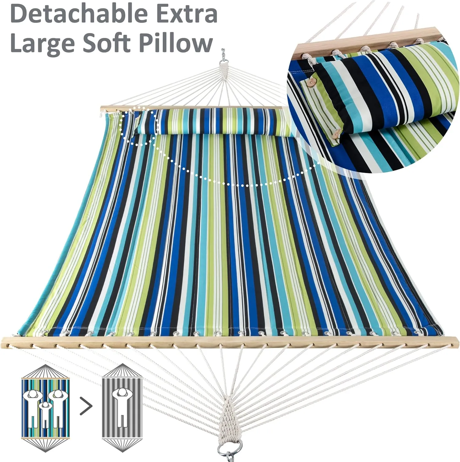SUNCREAT 2 Person Hammocks for Trees, Lightweight Hammock for Outdoor, Patio, Garden, Backyard, Green Stripes