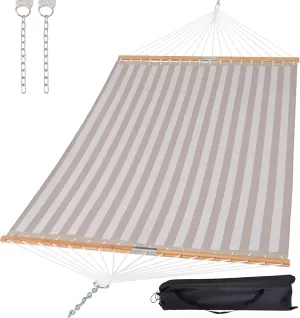 SUNCREAT Hammocks 14 FT Quick Dry Hammock Double Size with Spreader Bar, 2 Person Hammock for Outdoor Patio Yard Poolside, 450 lbs Capacity, Light Gray Stripes