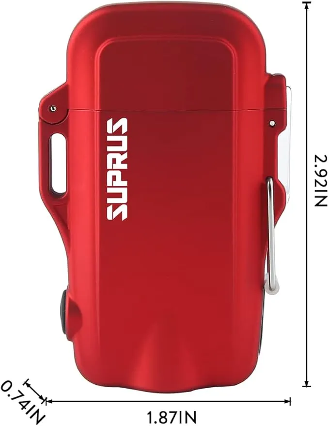 SUPRUS Waterproof Lighter 3 Modes of Flashlight Windproof Lighter Dual Arc Electric Lighters Rechargeable Dual Arc Plasma Lighter with Survival Emergency Whistle and Lanyard Red