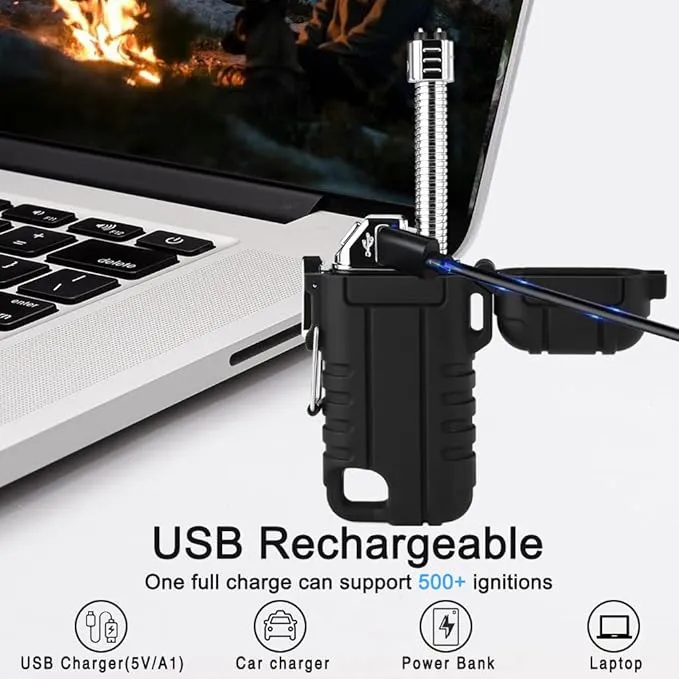 SUPRUS Waterproof Lighter Windproof Lighter Arc Plasma Lighters USB-C Rechargeable with Expandable and Flexible Neck for Outdoor, Camping & Kitchen (Black)