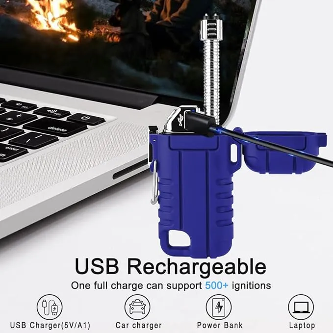 SUPRUS Waterproof Lighter Windproof Lighter Arc Plasma Lighters USB-C Rechargeable with Expandable and Flexible Neck for Outdoor, Camping & Kitchen (Blue)