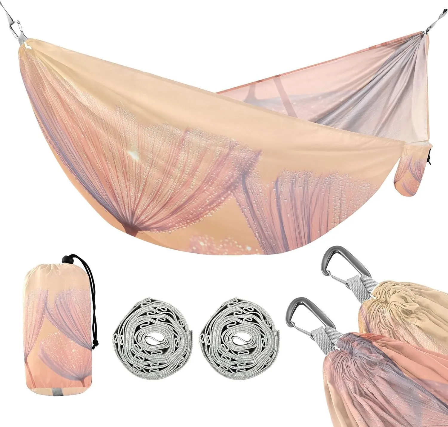 susiyo Portable Camping Hammock Beautiful Dandelion Printed Lightweight Hammock Comfortable Travel Swing with Tree Straps for Camping Hiking Backpacking Travel or Beach - Up to 330lbs